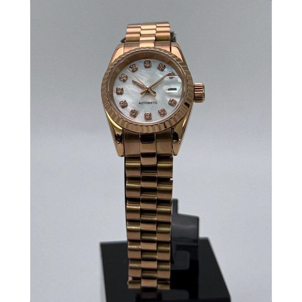 Custom Seiko Mod • No Logo White MOP Rose Gold Datejust President • 26mm